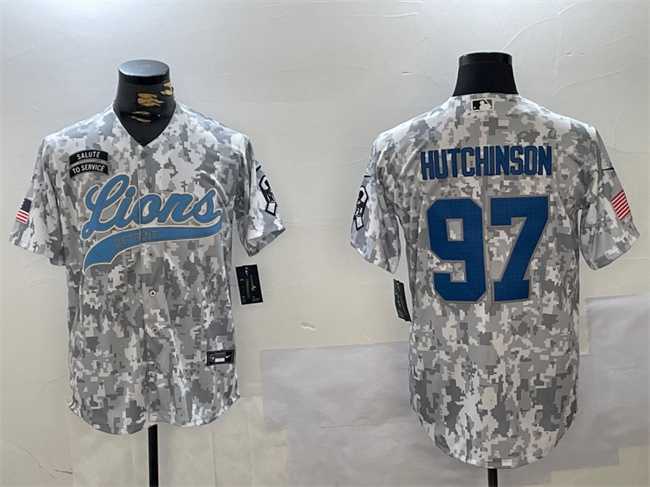 Men%27s Detroit Lions #97 Aidan Hutchinson 2024 Arctic Camo Salute To Service Stitched Baseball Jersey